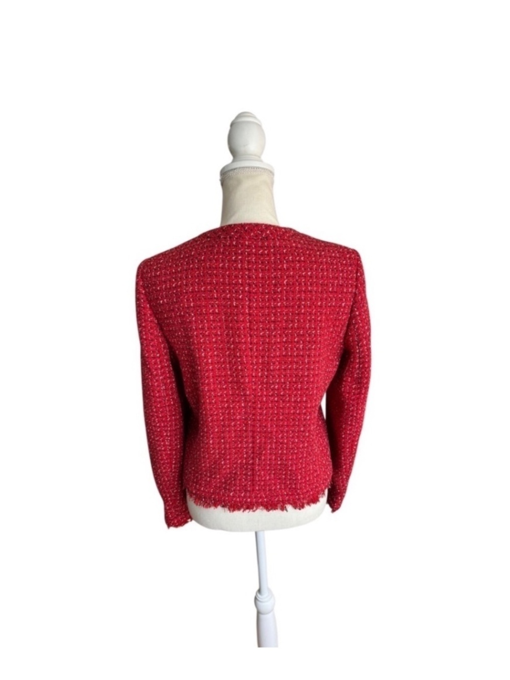 Claudie Pierlot Paris Red Tweed Boucle Fringe Jacket Blazer Size 8 NWT - Picture 11 of 15